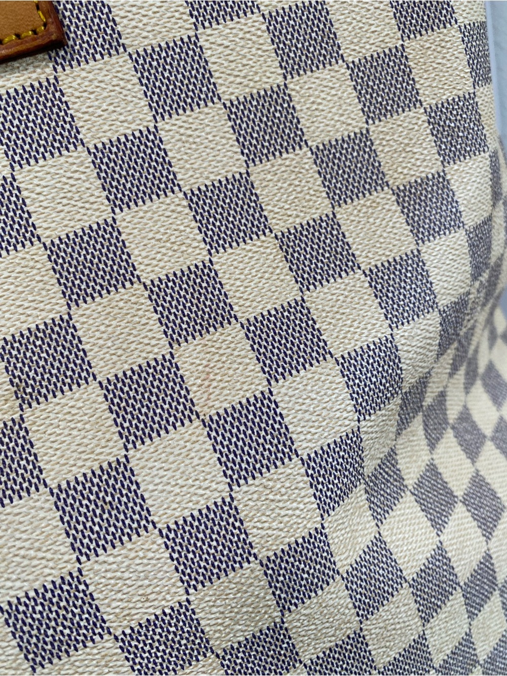 Beige Check Canvas Tote with Tan Leather Straps - Picture 10 of 16